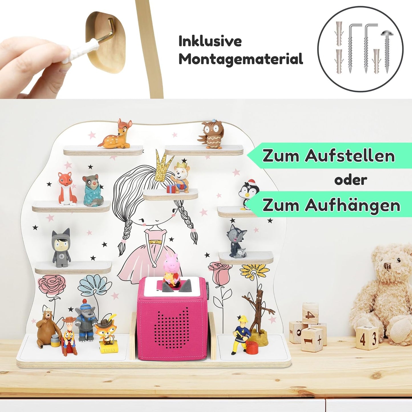 Kinder Regal für Toniebox, 58x53x15 cm (1er Pack) Blumenprinzessin