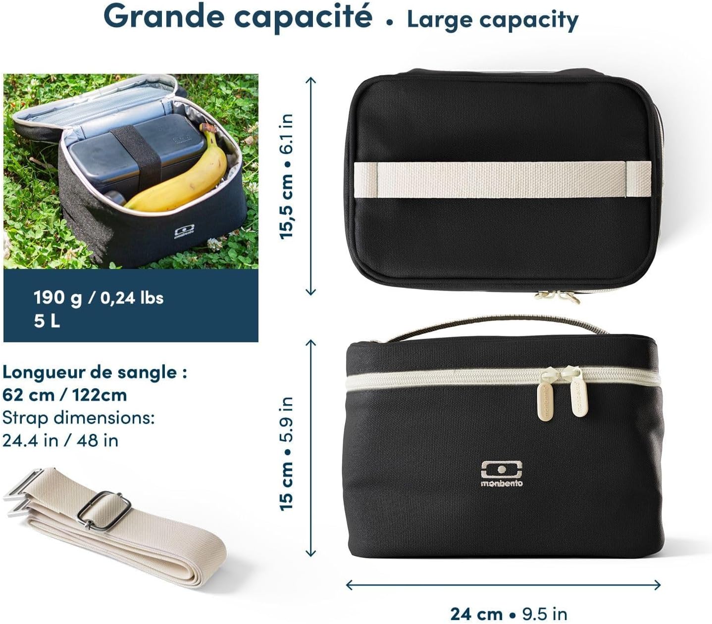Kleine Thermotasche für Unterwegs (5L), Schwarz Onyx