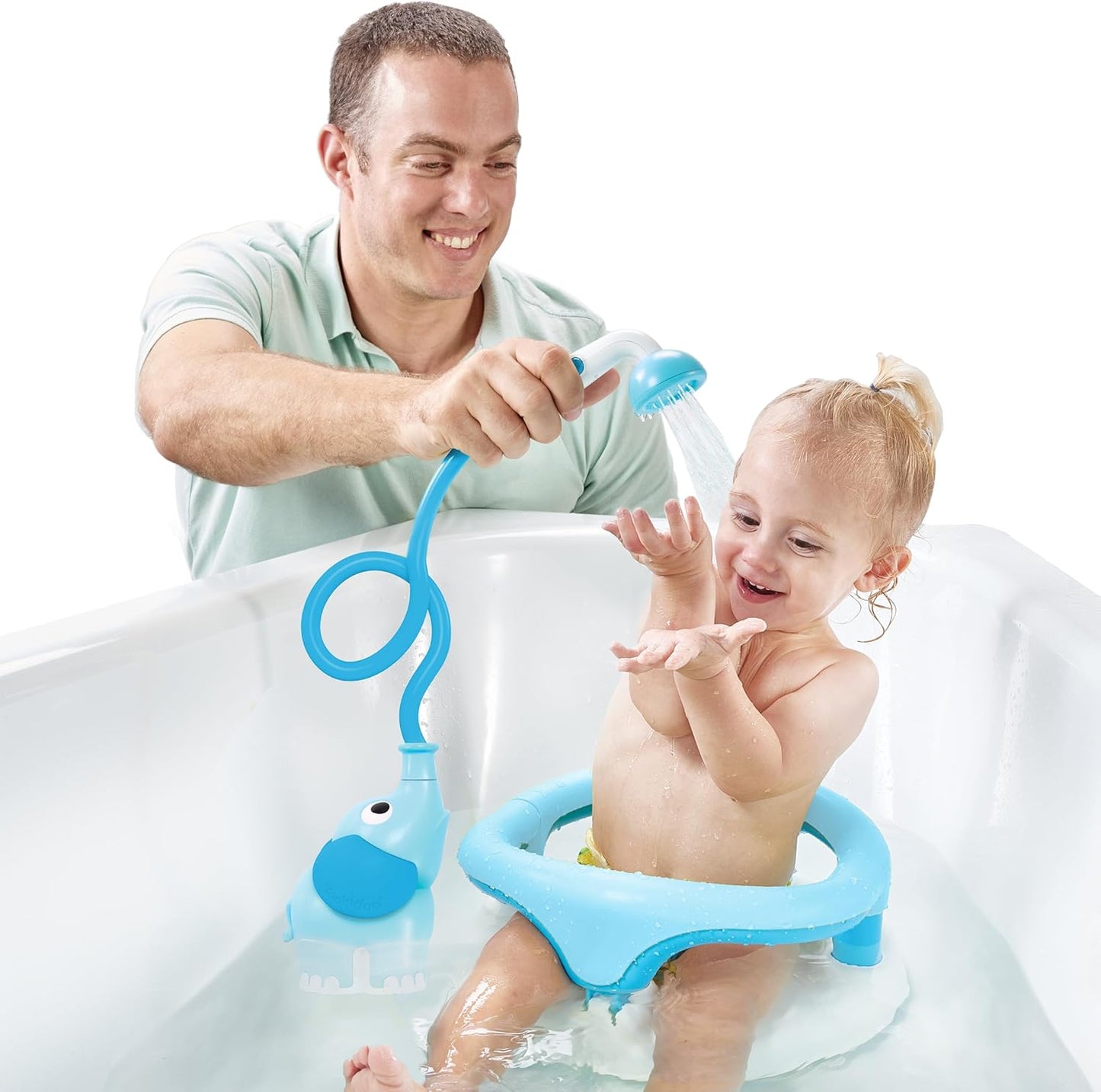 Baby-Duschkopf mit Elefanten-Wasserpumpe, Blau und Dunkelblau
