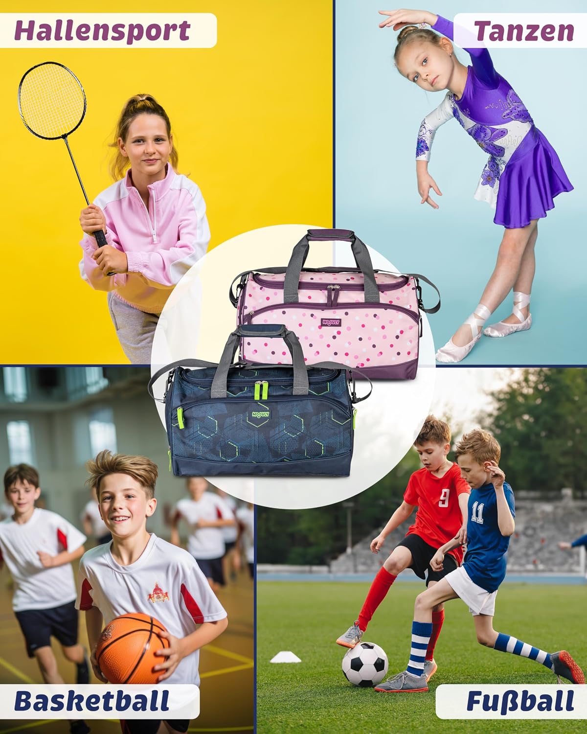 2-teiliges Sporttaschen-Set mit Schuh- und Nassfach, Blau/Rosa