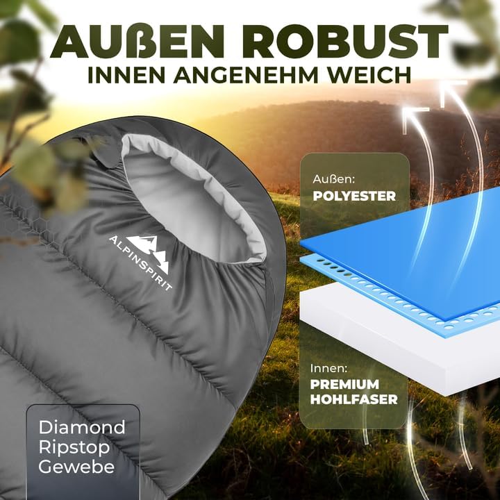 Ultraleichter 3-Jahreszeiten Mumienschlafsack, Grau