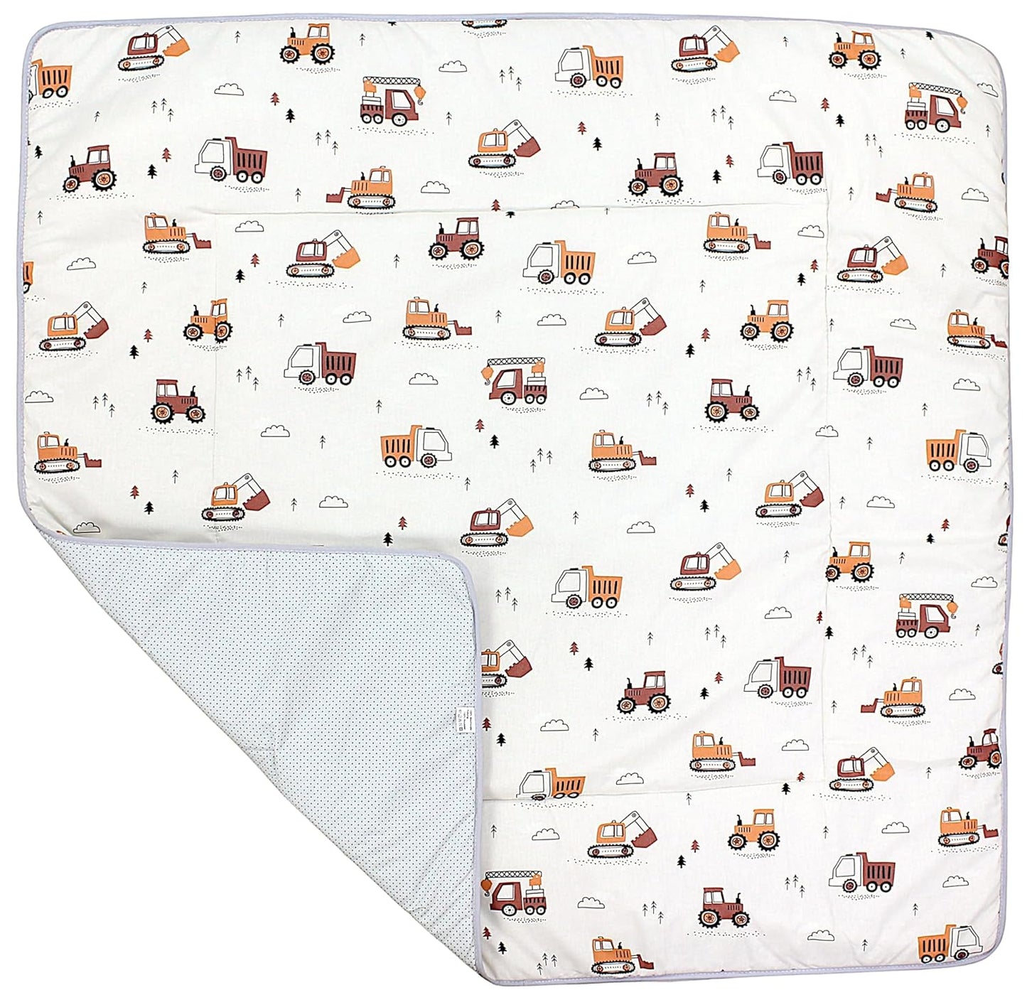 Gepolsterte Krabbeldecke für Babys (120x120 cm), Bagger Beige