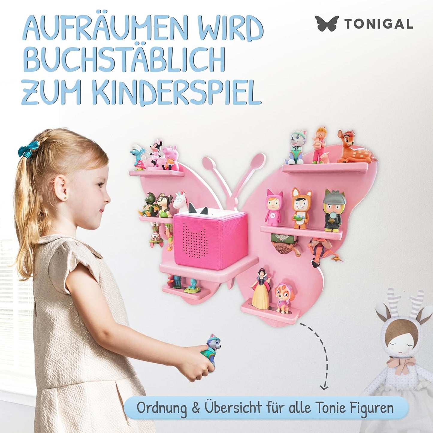 Tonie Regal Schmetterling für 35 Figuren und Toniebox, Rosa