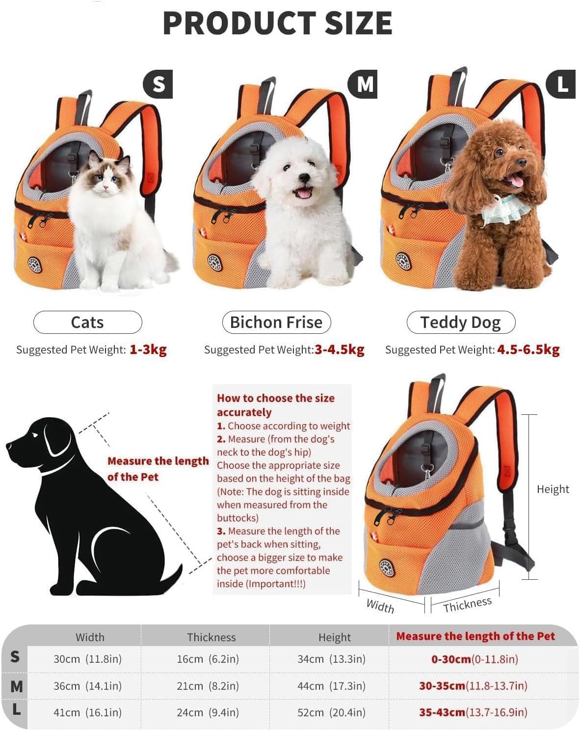 Hundetragerucksack für kleine Hunde, M Orange