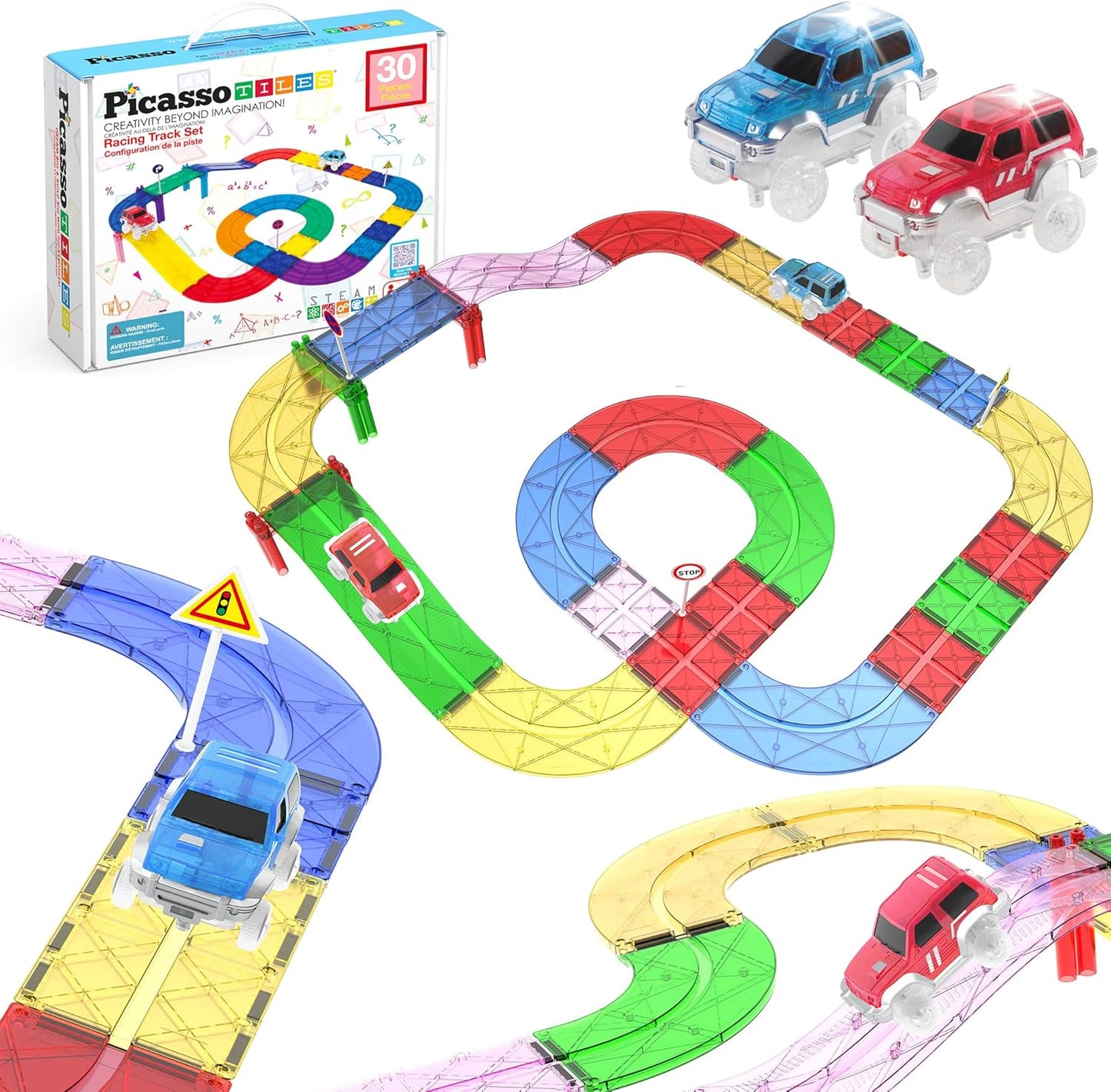 30-teiliges Rennbahn-Baustein-Set mit Magnetfliesen, 30PC