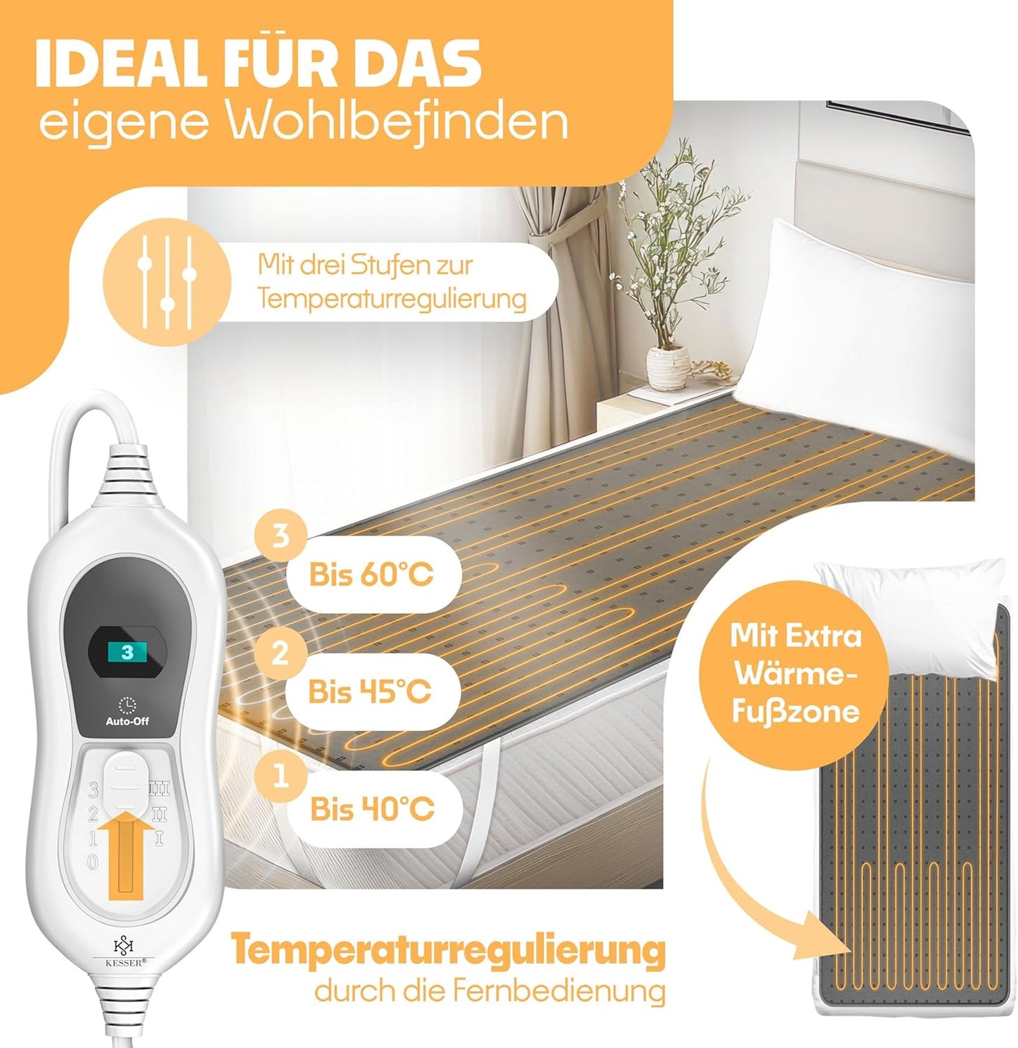 Doppel-Wärmeunterbett mit Abschaltautomatik, 2 Temperaturzonen & Fernbedienung, 160 x 140 cm Anthrazit - Ohne Muster
