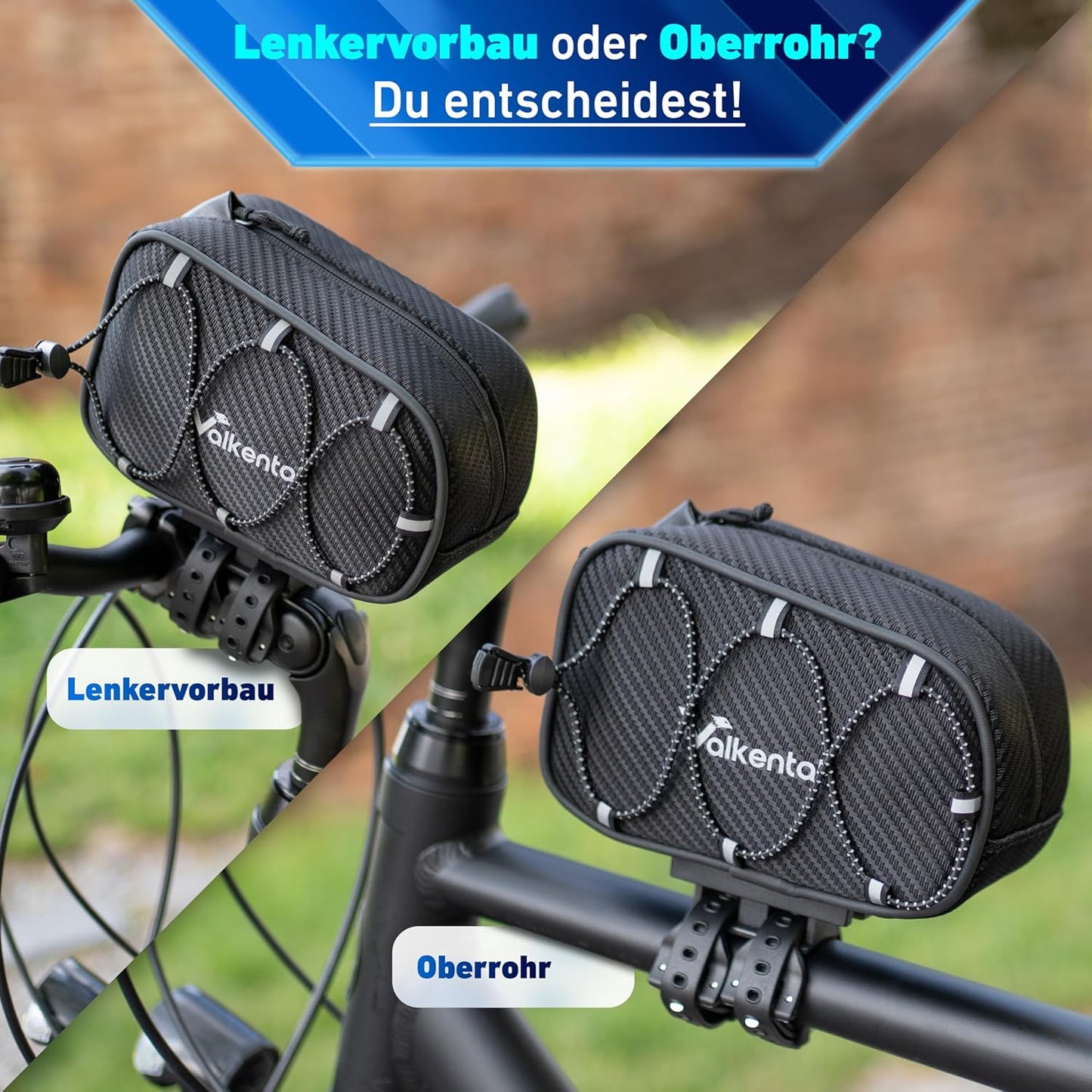 Rahmentasche mit Schnellspanner und Handyfach, Schwarz
