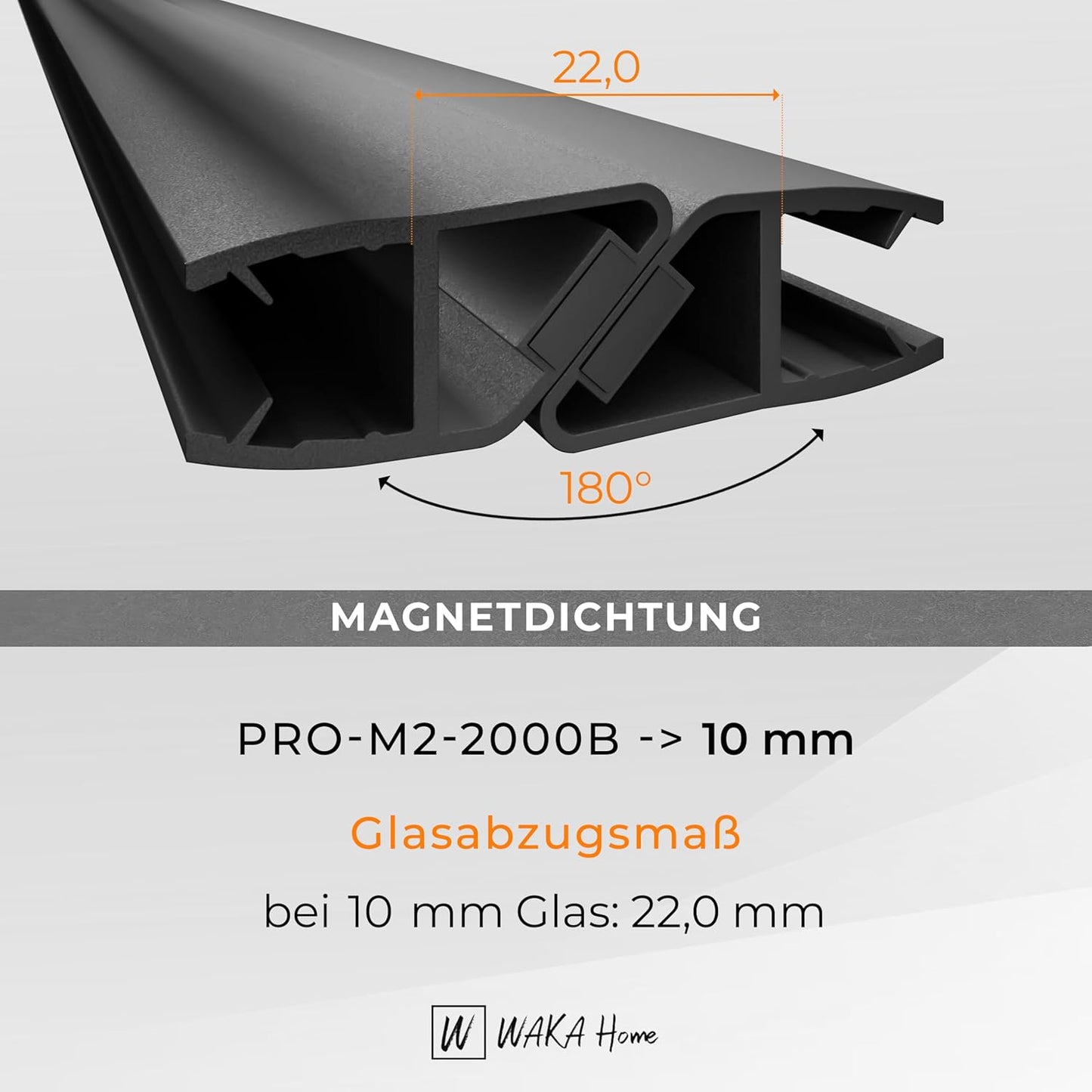 Duschdichtungen für Glastüren, 10mm, ‎PRO-M2-2000B, Schwarz 10mm Glas | 90/180°