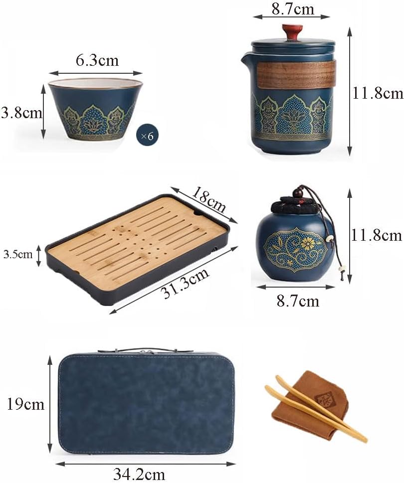 Porzellan Teeservice mit 6 Tassen & Teekanne, A-blau
