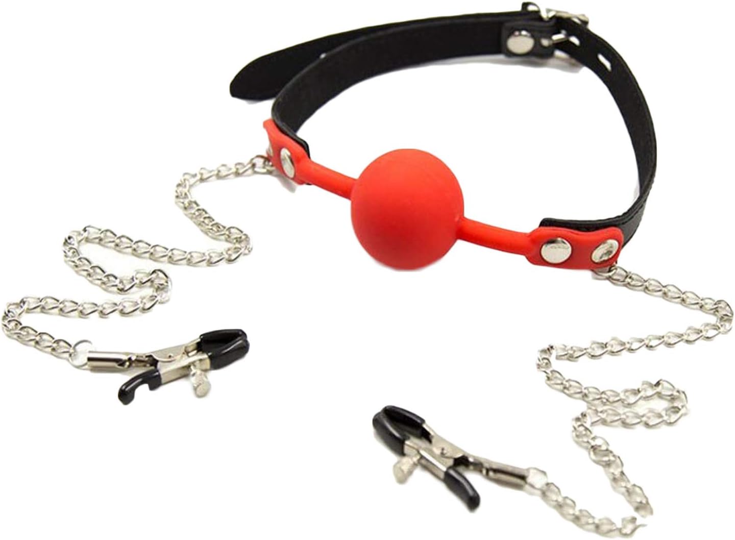 Gag-Ball mit Nippelklemmen-Set für Bondage, Gag-ball mit Nippelklemmen