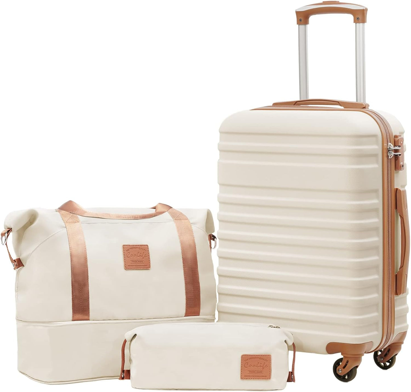 3-teiliges Handgepäck-Set mit Reisetasche und Kulturbeutel, Weiss/Braun / Handgepäck-Set 3tlg