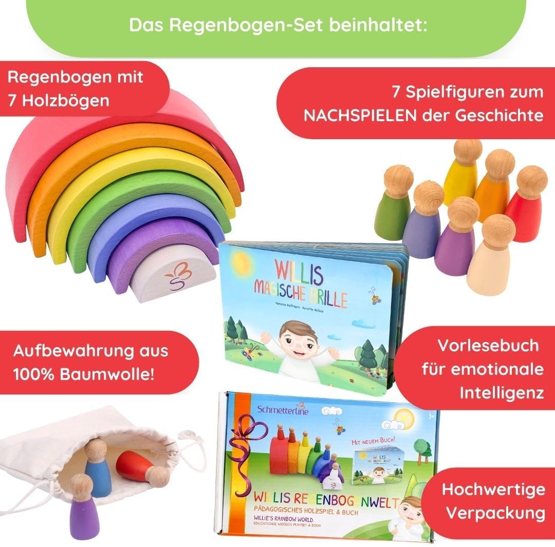 Regenbogen-Lernspielzeug mit Buch, Regenbögen, Figuren und neues Buch "Willis magische Brille"