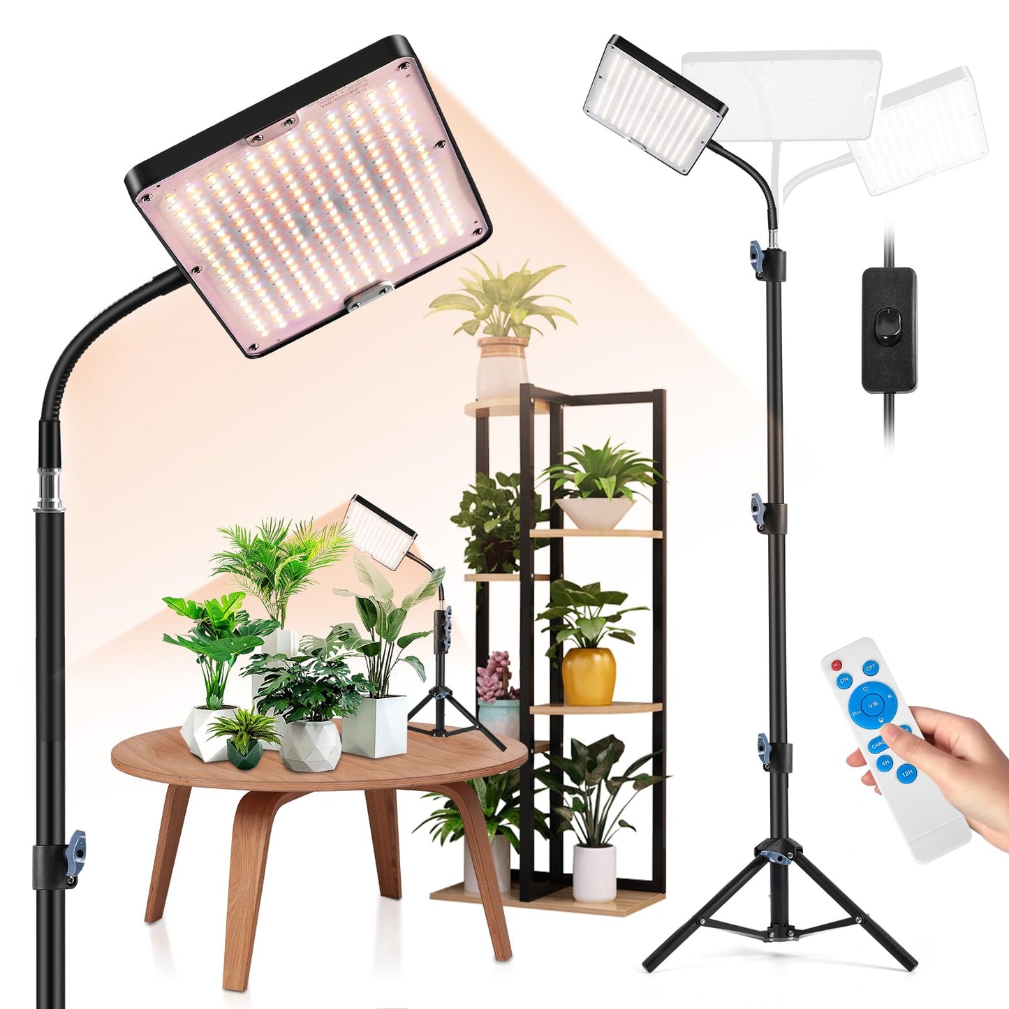 LED-Pflanzenlampe mit Ständer & Timer, Einzelkopfständer/Schwarz