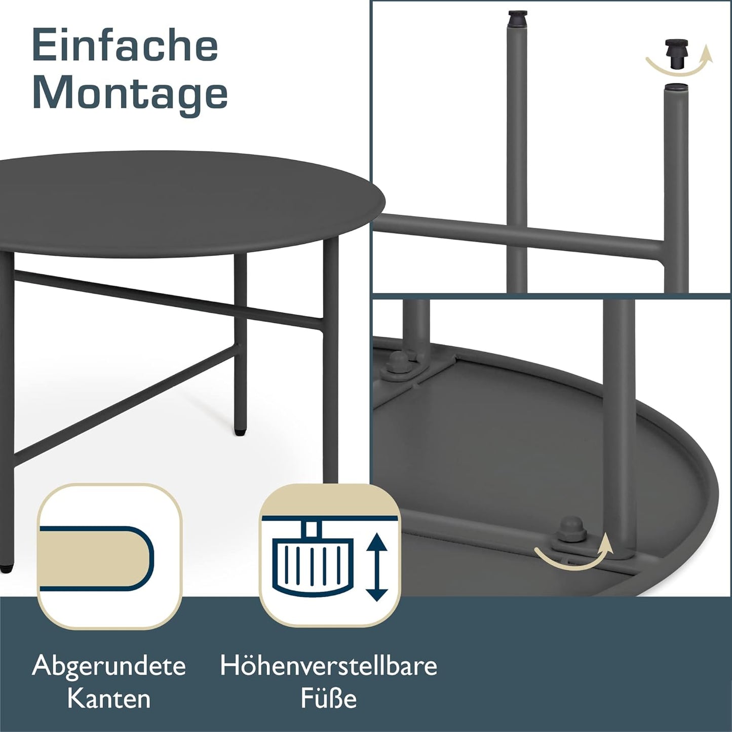 Runder Beistelltisch, Tischplatte: Ø 53cm - Höhe: 36cm Schwarz