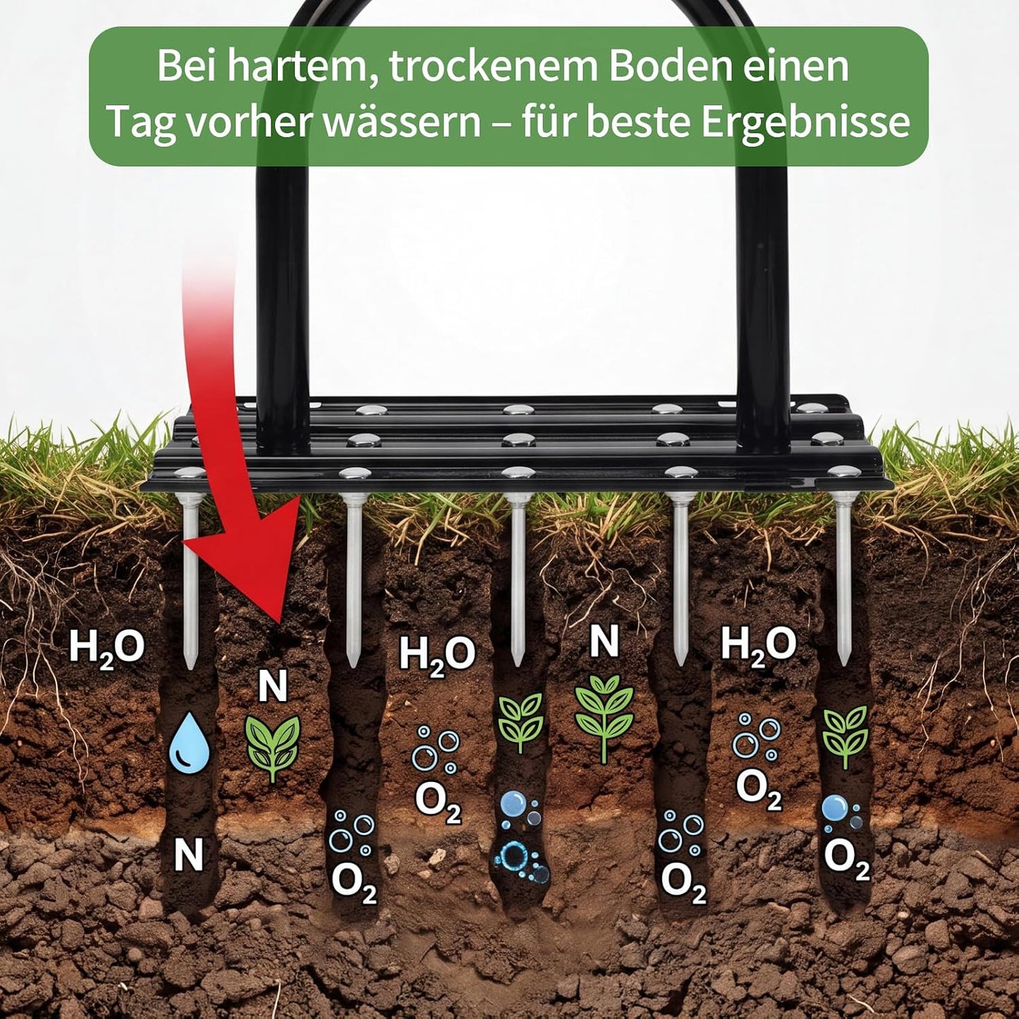 Rasenlüfter mit Stahlspitzen und Rückholfedern