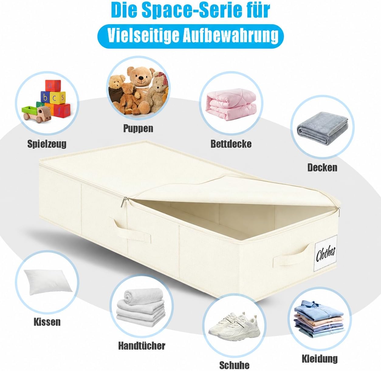 Faltbare Unterbett-Aufbewahrungsboxen 2er Set, Weiss