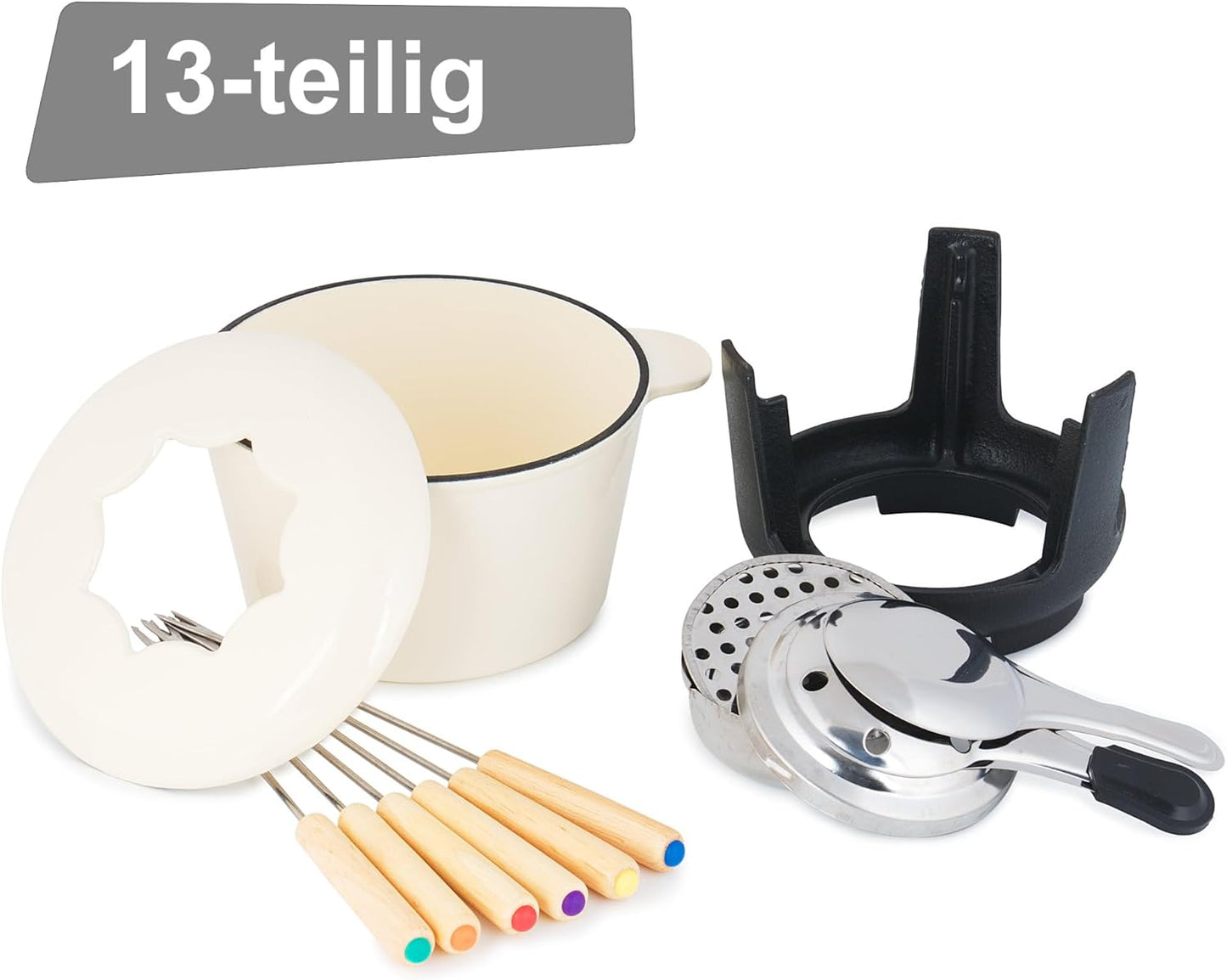 Gusseisen Fondue-Set für 6 Personen, Creme Emailliert