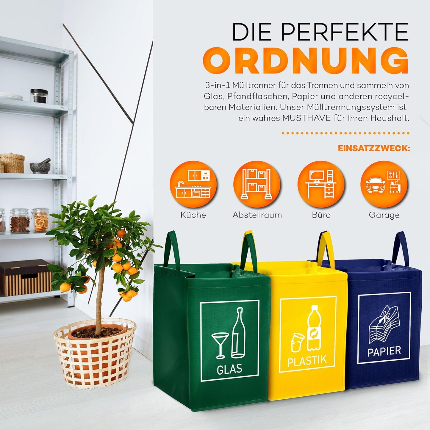 3-teiliges Mülltrennsystem-Set