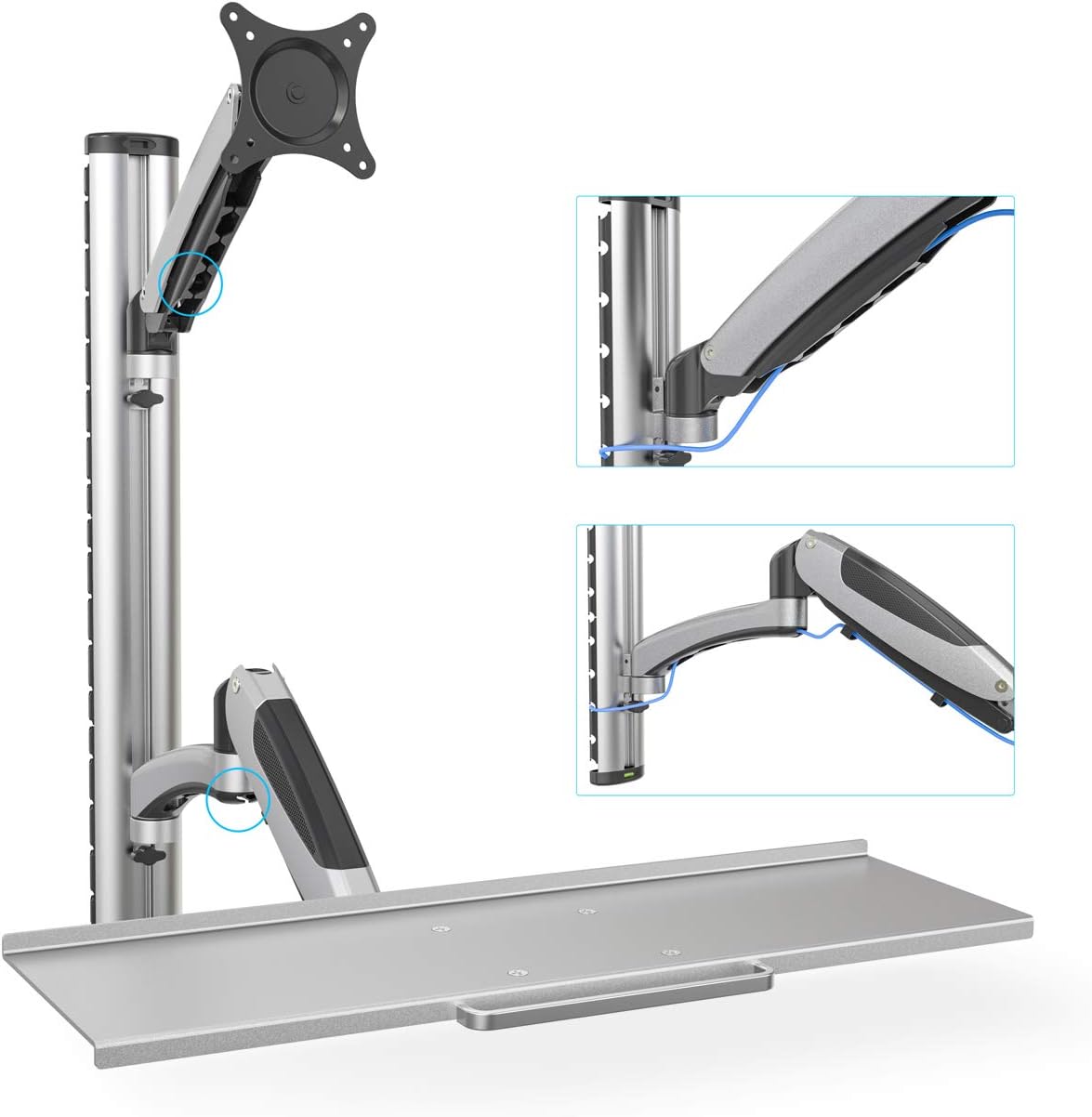 Flexible Monitorhalterung mit Tastaturablage, Halterung mit Tastaturablage Bis 27" | Max.: 6 kg | VESA: 75x75 bis 100x100 mm Silber