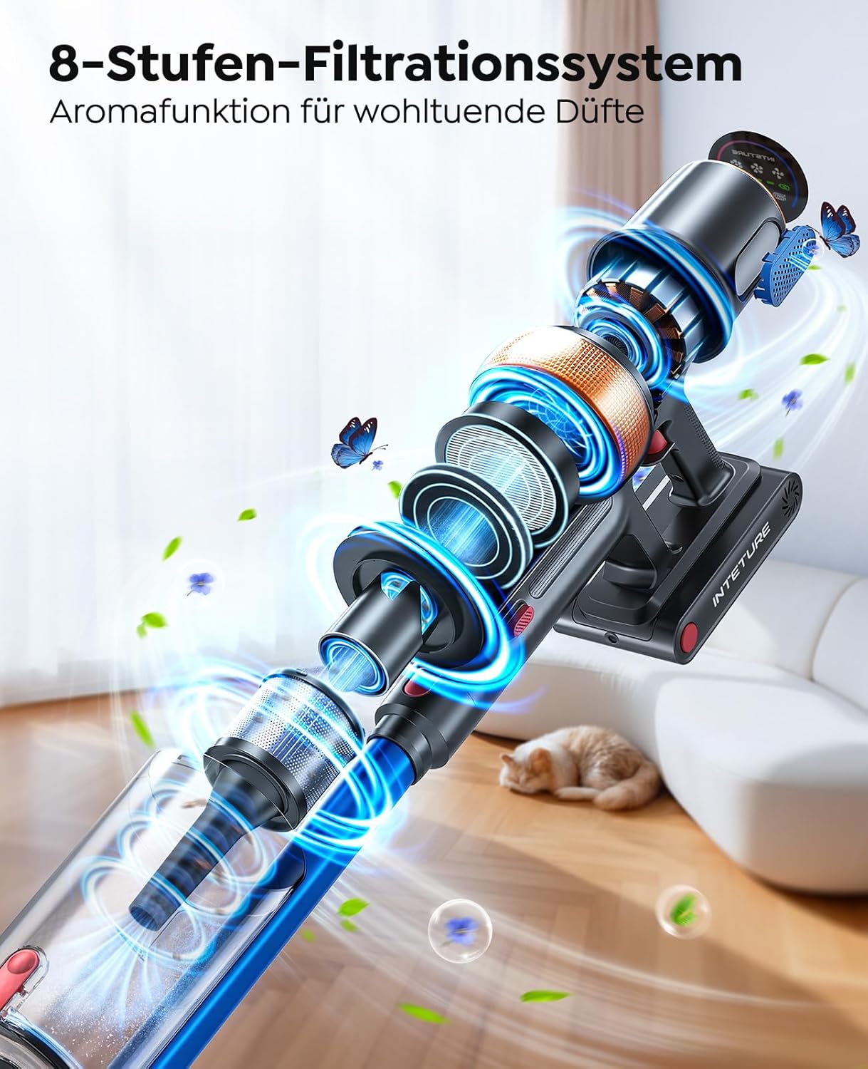Akkustaubsauger mit Matratzenbürste, Blau
