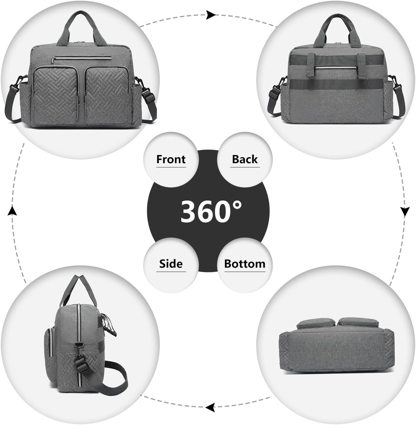 Baby-Wickeltasche mit Wickelauflage und isolierten Taschen, Große Tasche mit Wickelauflage Grau