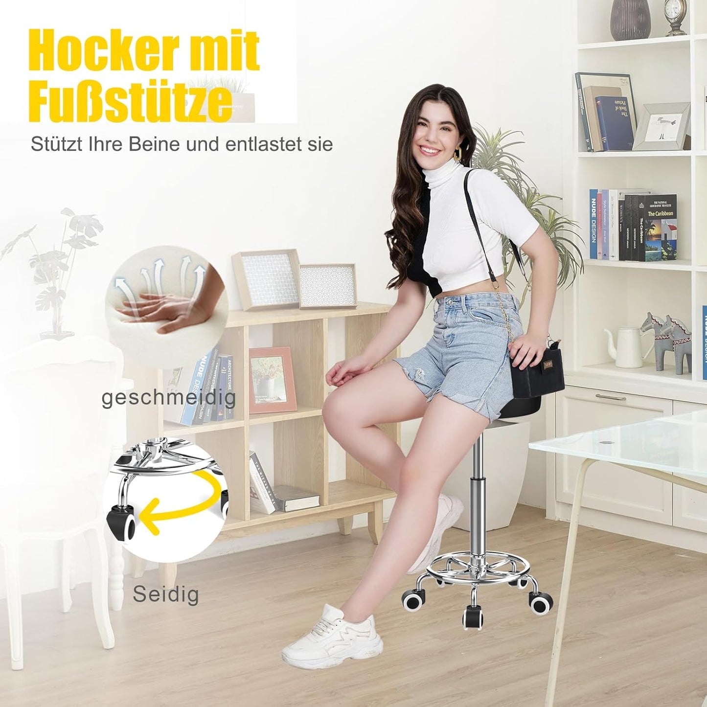 Höhenverstellbarer Rollhocker, 1 Schwarz