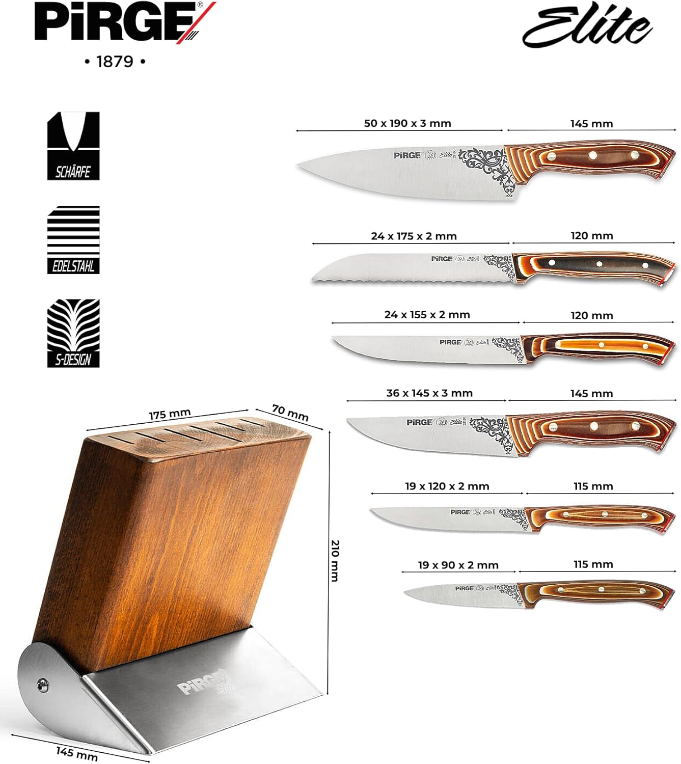 Elite Küchenmesser Set mit Messerblock, 7 TLG