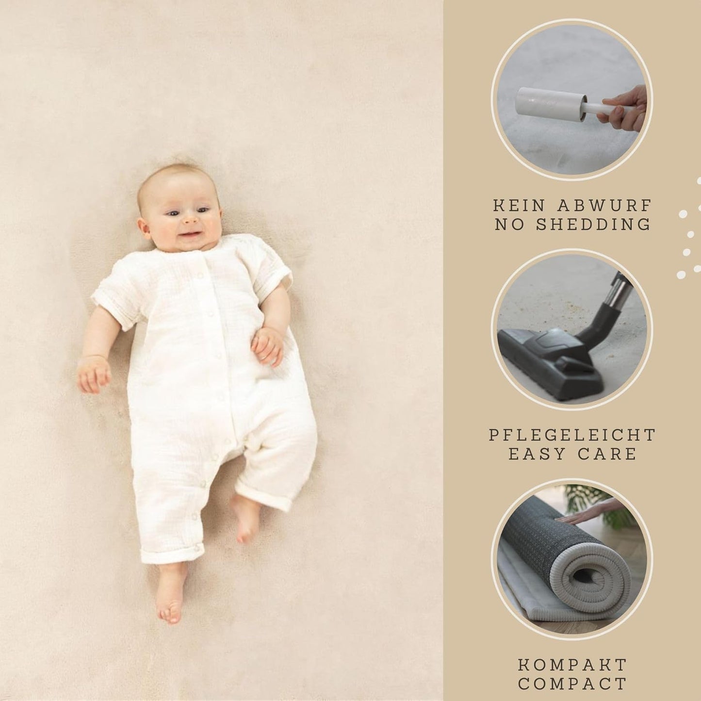 Baby-Samtspielteppich, Beige 150 x 200 cm