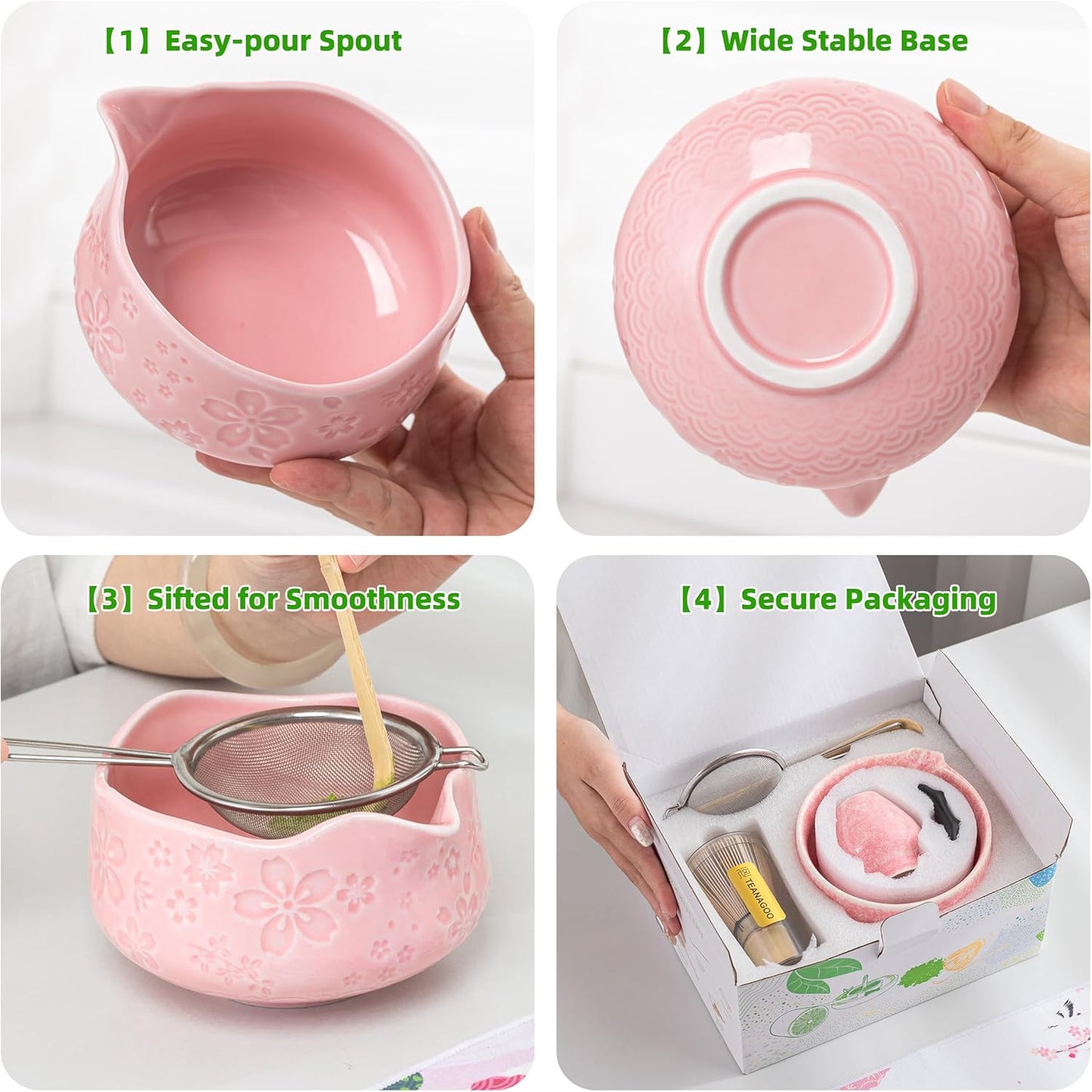 7-teiliges Matcha-Set, 7 Stück/Set, Schüssel mit Ausguss Rosa