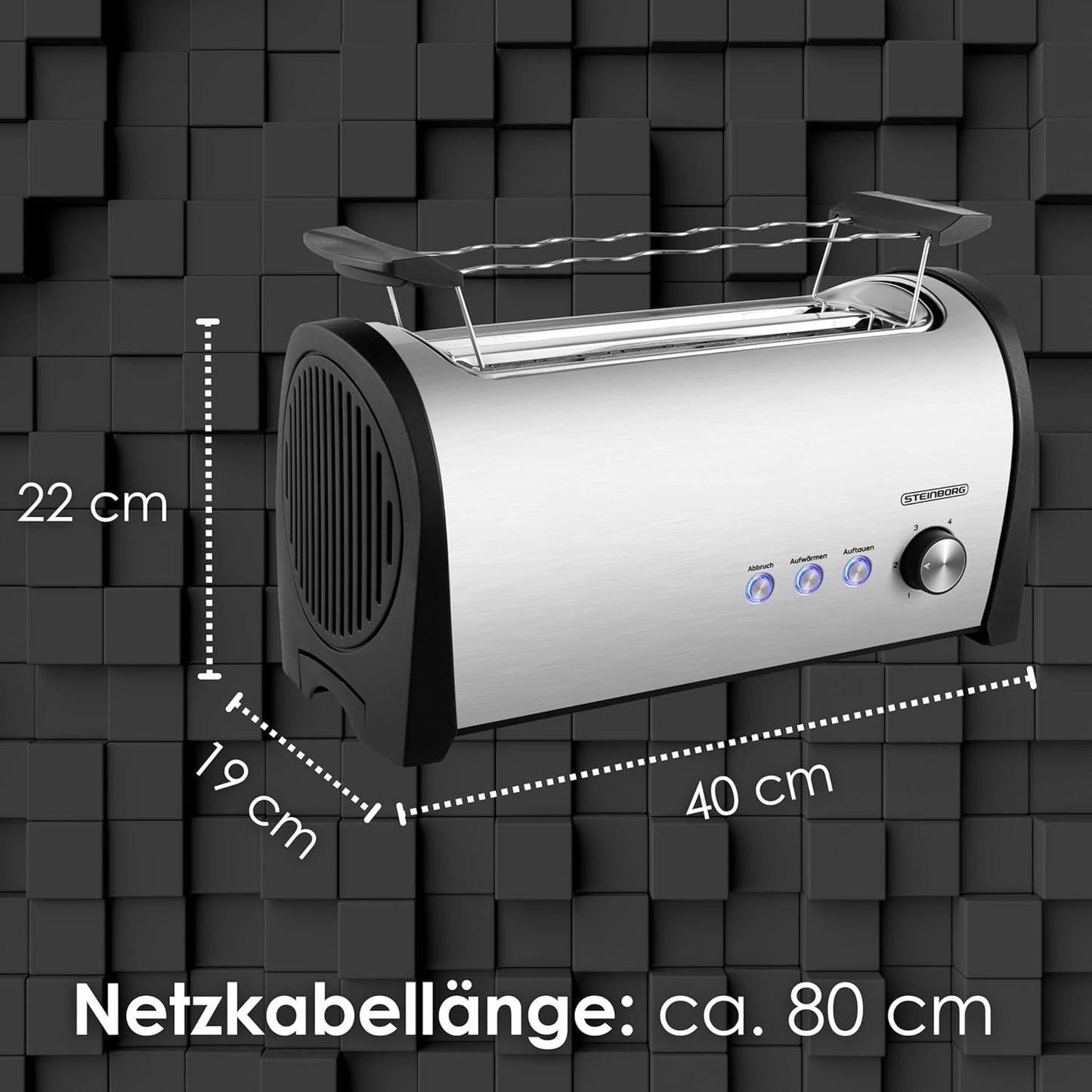 Toaster für 4 Scheiben mit Brötchenaufsatz
