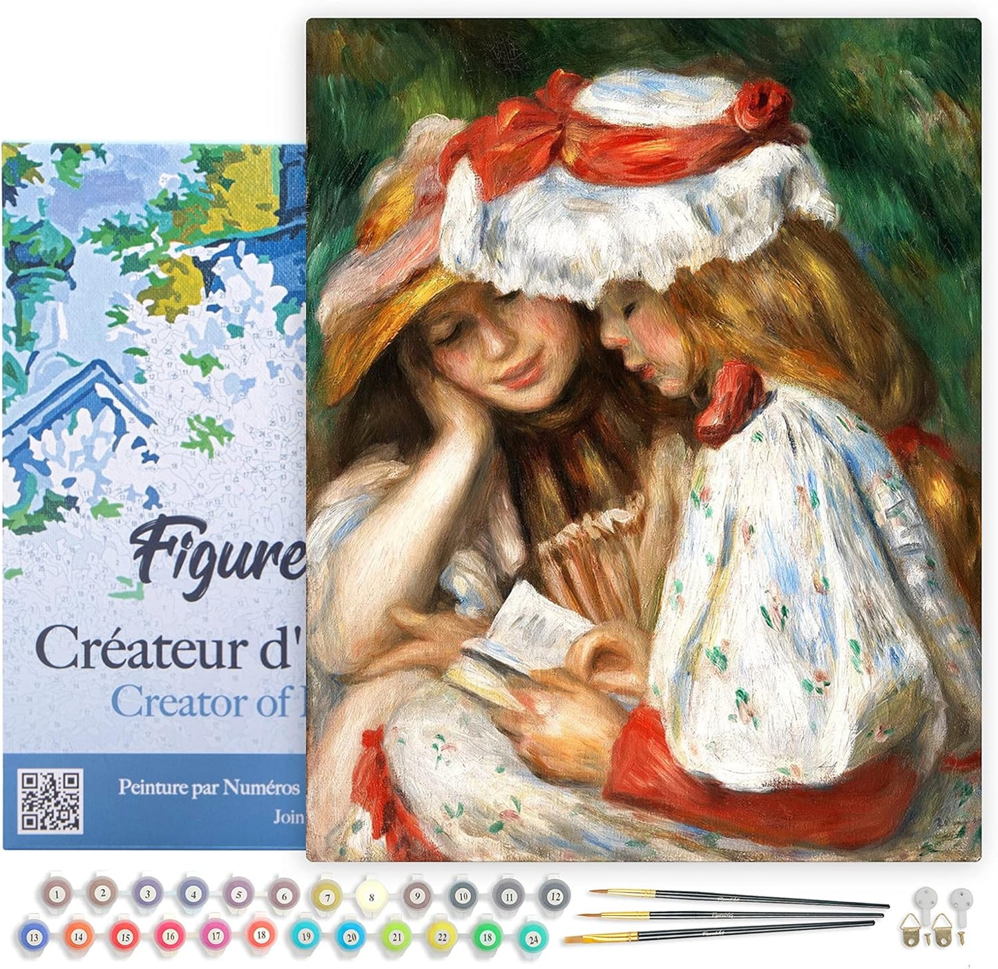 Malen nach Zahlen Set Zwei Lesende Mädchen, Zwei Lesende Mädchen - Renoir 40x50cm Mit Rahmen (bereits gespannt)