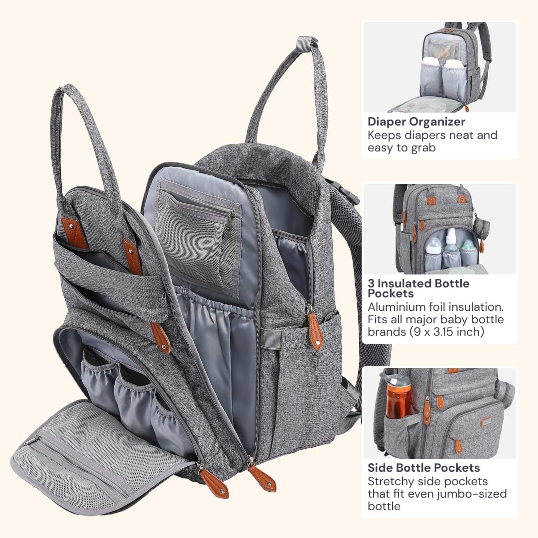 Wickelrucksack mit Wickelauflage, Grau