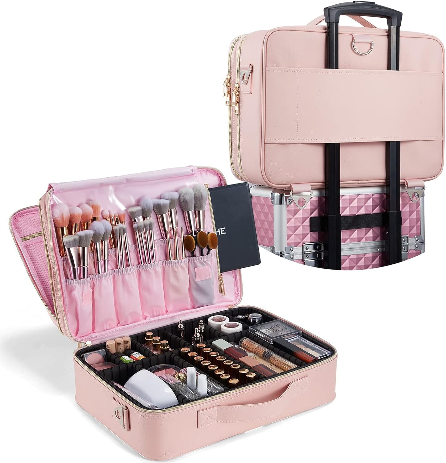 Kosmetiktasche mit verstellbaren Trennern, Rosa