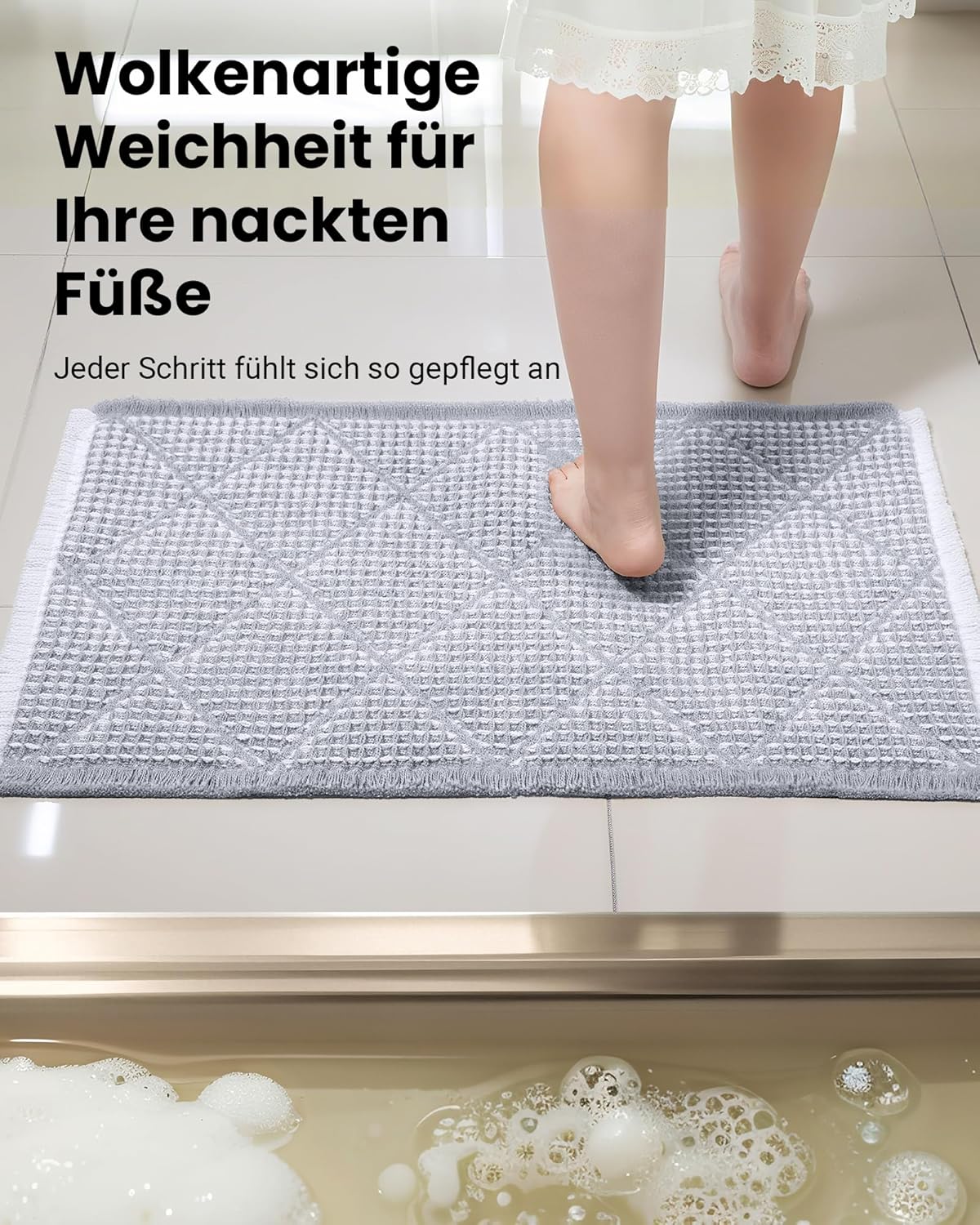 2-teiliges Badezimmerteppich Set, rutschfest und waschbar, Grau