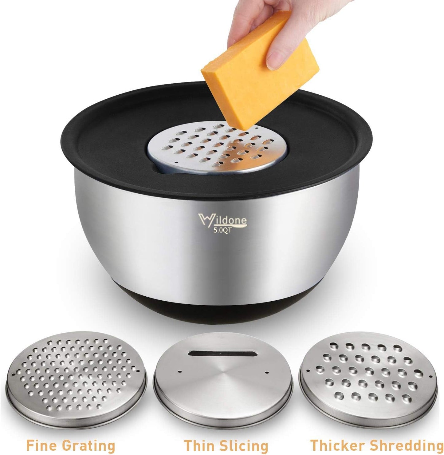 Edelstahl Rührschüssel-Set mit Deckeln & Reiben (5-teilig), 5pc+3graters