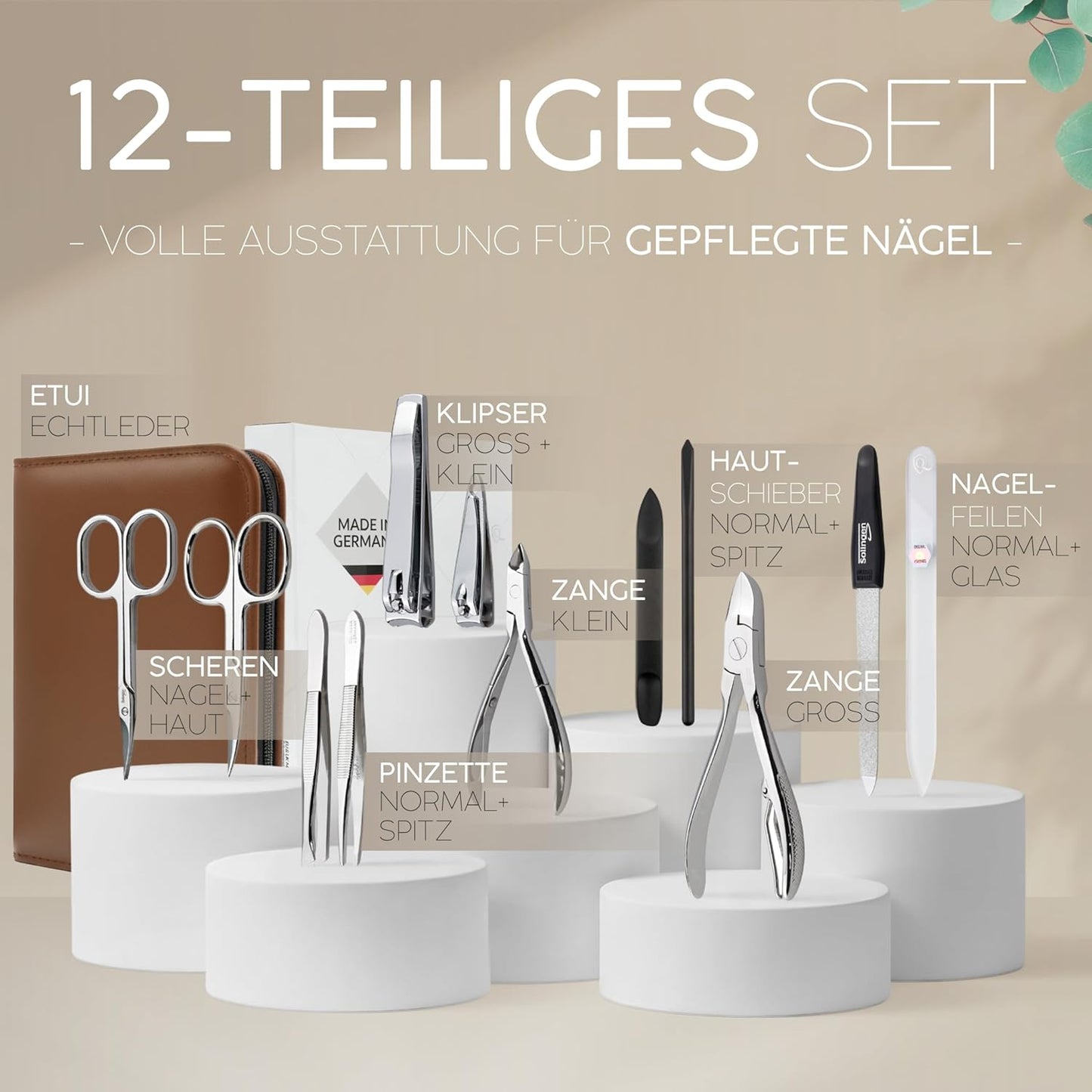12-teiliges Maniküre-Set im Lederetui, 8. Braun