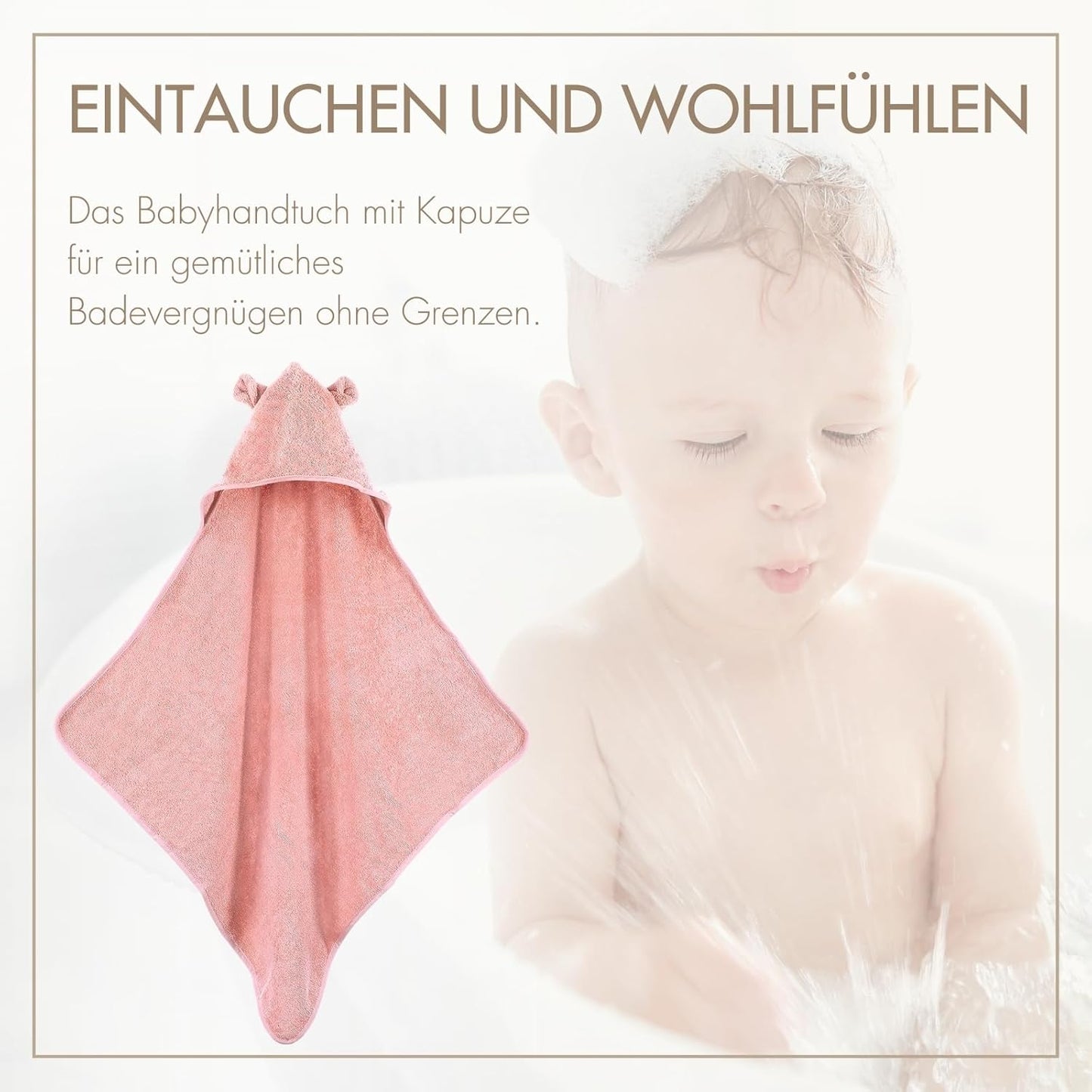 Kapuzenhandtuch mit Ohren, Rose Kapuze mit Ohren