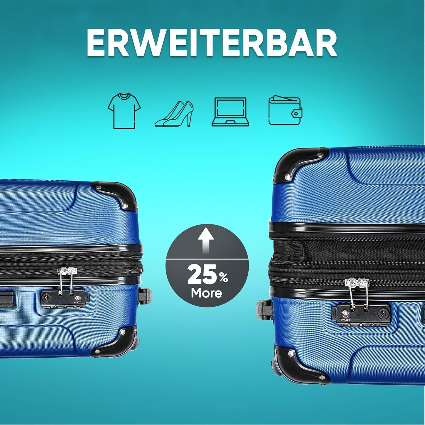 3-teiliges Hartschalenkoffer-Set, Königsblau