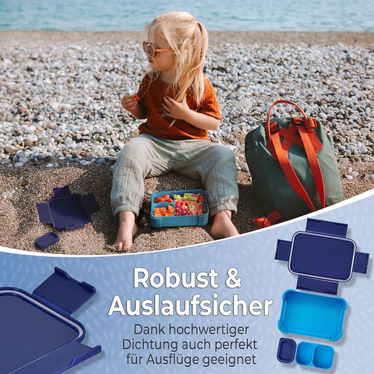 Brotdose mit Trennfächern für Kinder (MINI LITE), Blau - Hellblau