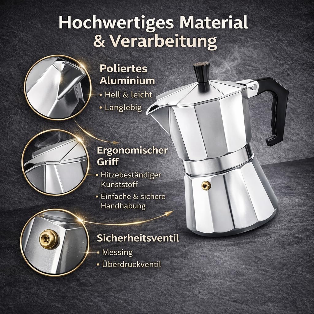 Kaffeekocher Espressokanne für Herd & Camping (12 Tassen), 12 Tassen