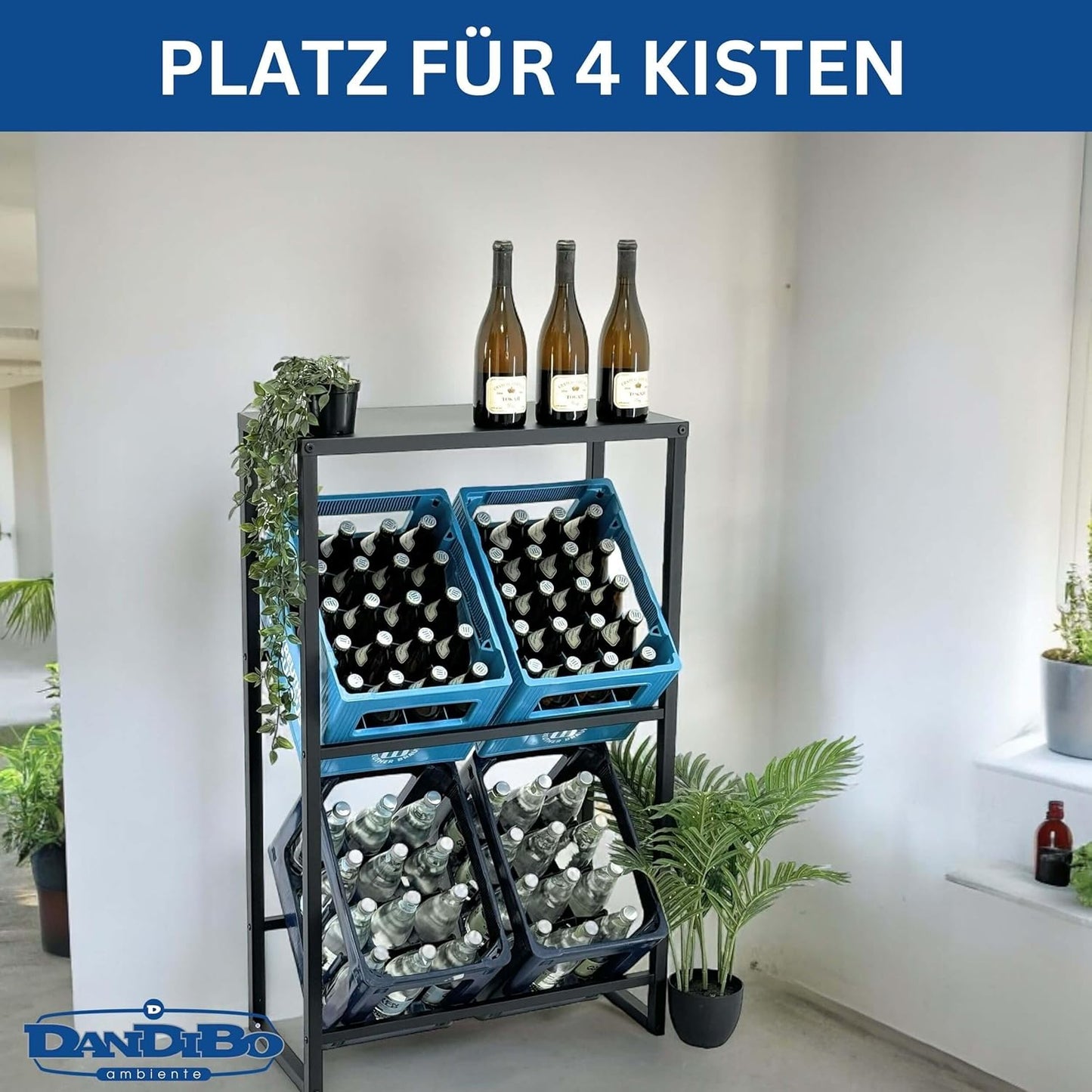 Getränkekistenregal mit Ablage für 4 Kisten, 4 Kisten Breite 69 cm