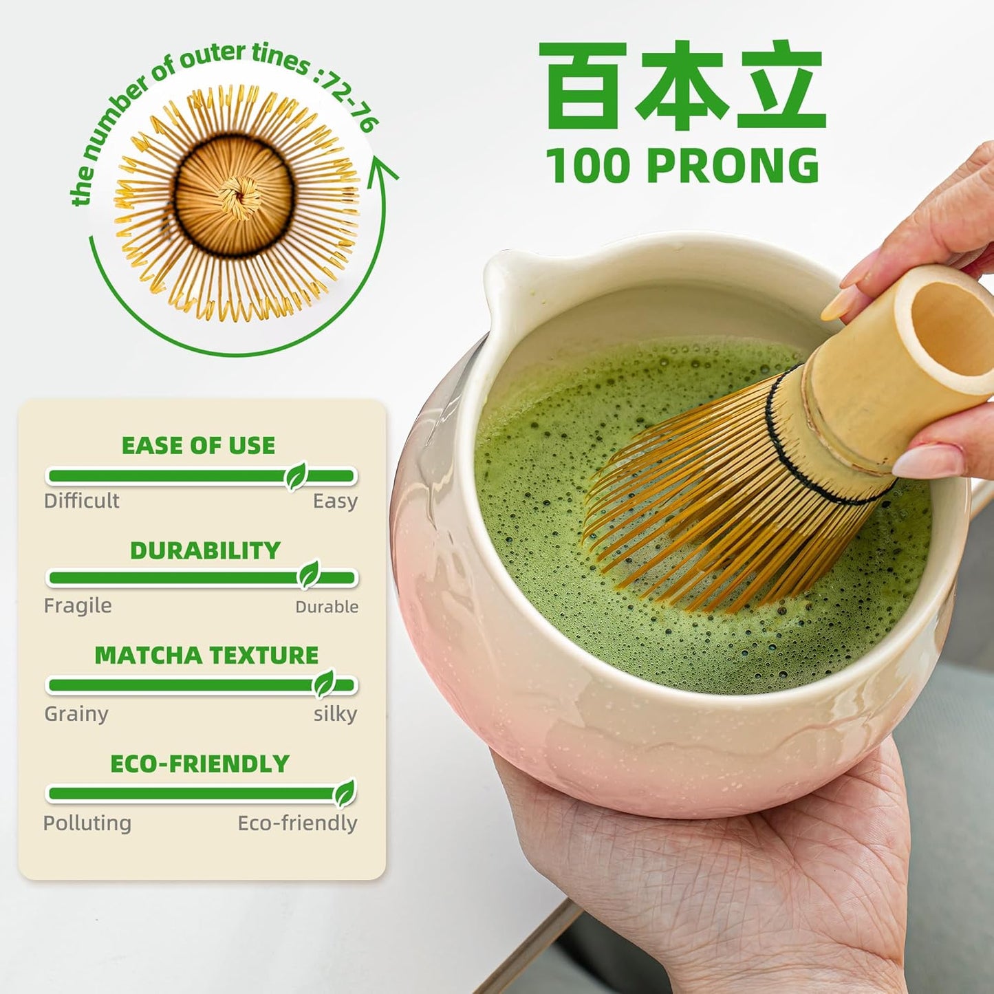 7-teiliges Matcha-Tee-Zubereitungsset, 7Stück/Set, Schüssel mit Ausgießer Farbverlauf Rosa