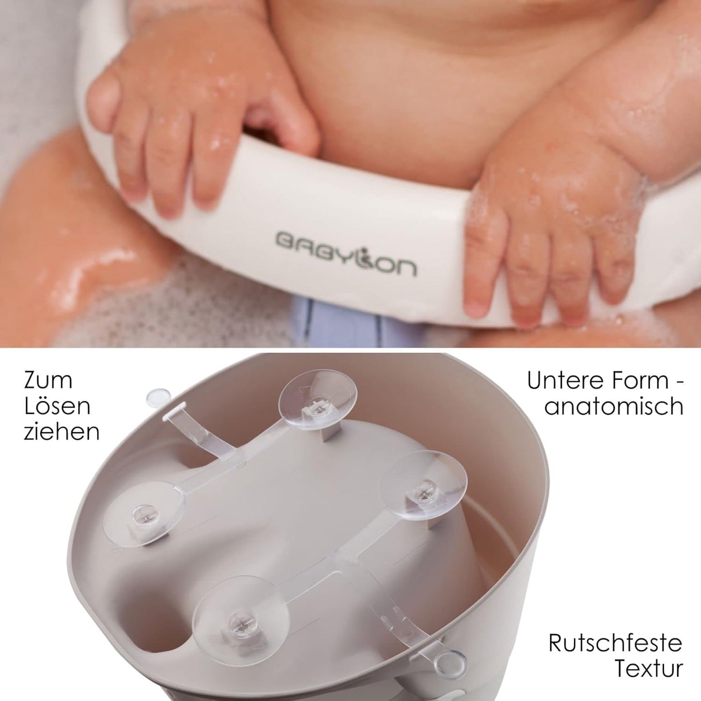 Baby-Badewannensitz mit Saugnäpfen Nemo, Grau-weiss