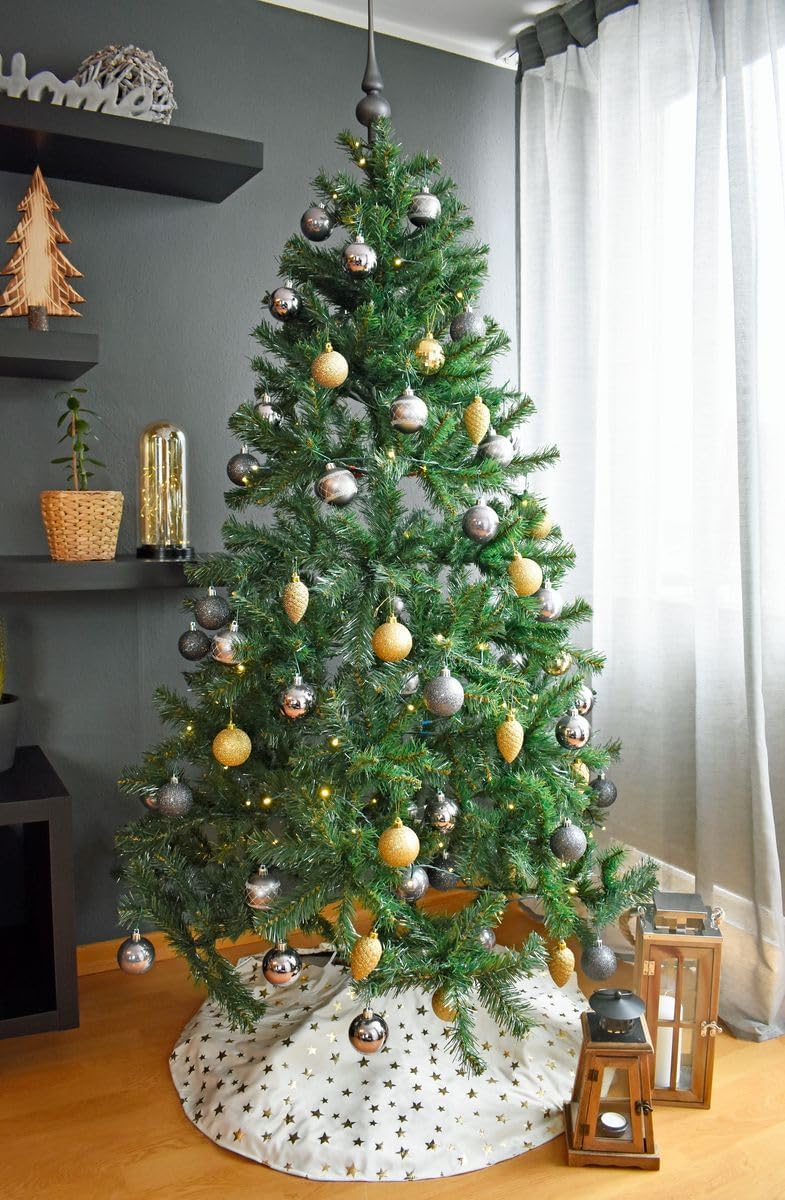Kuschlige runde Christbaumdecke, Beige / Sterne