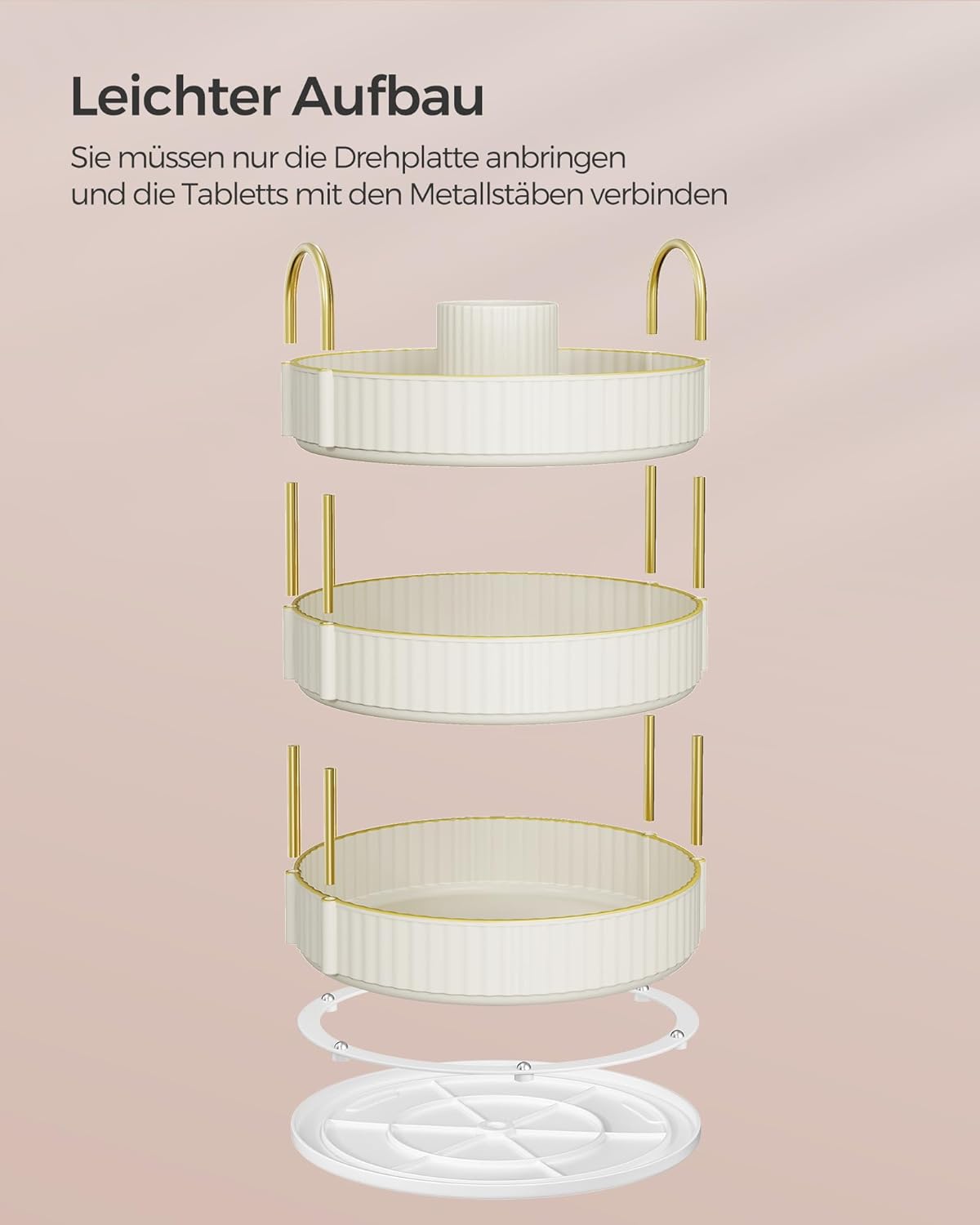 Drehbarer Make-up Organizer mit 3 Ebenen, Wolkenweiß 3 Ebenen (46H cm)