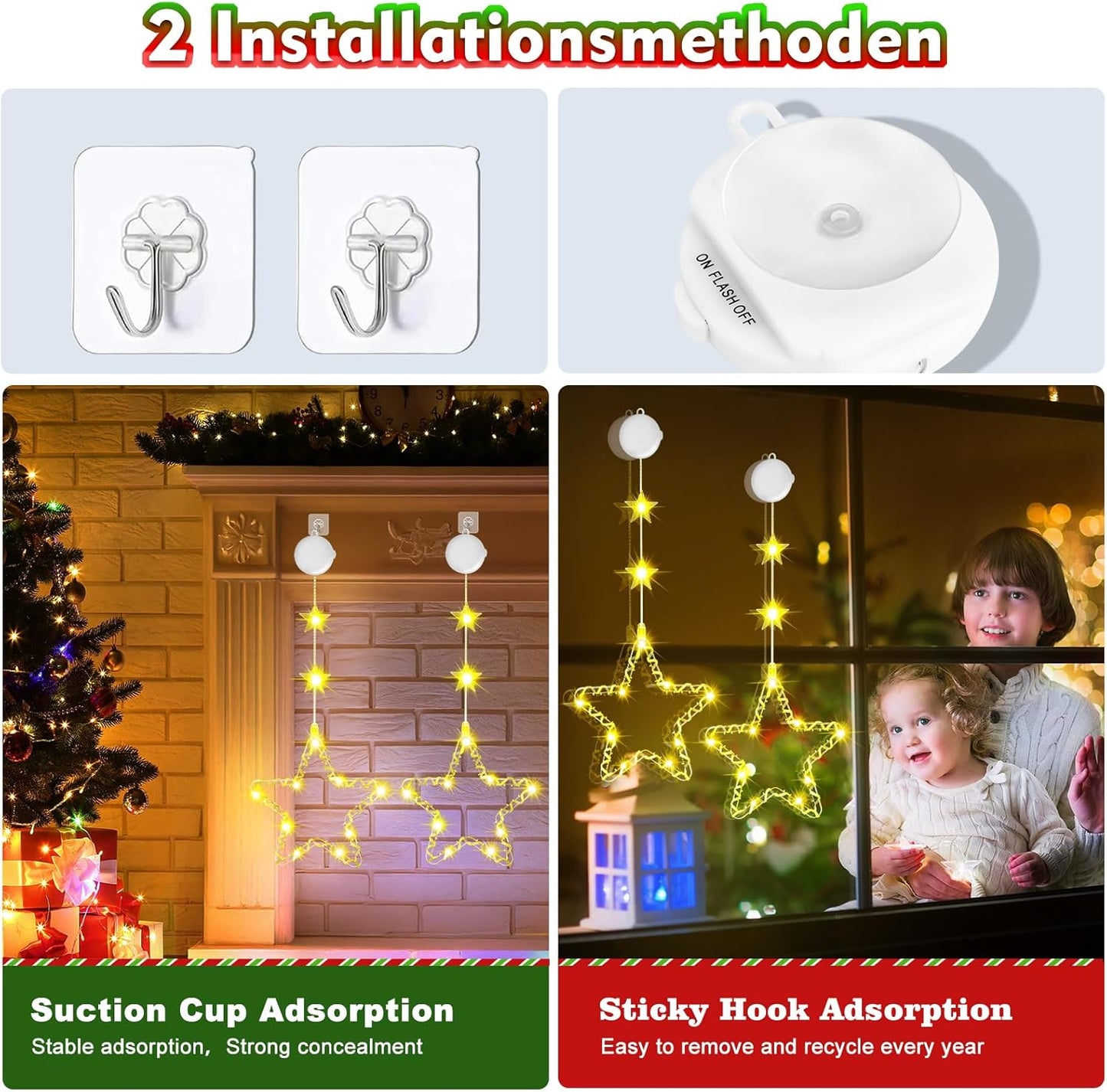 LED-Sterne mit Timer & Saugnäpfen, Warmweiss Stern