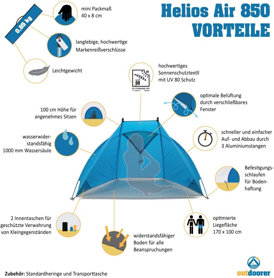 Strandmuschel Helios Air 850 mit UV 80 Schutz