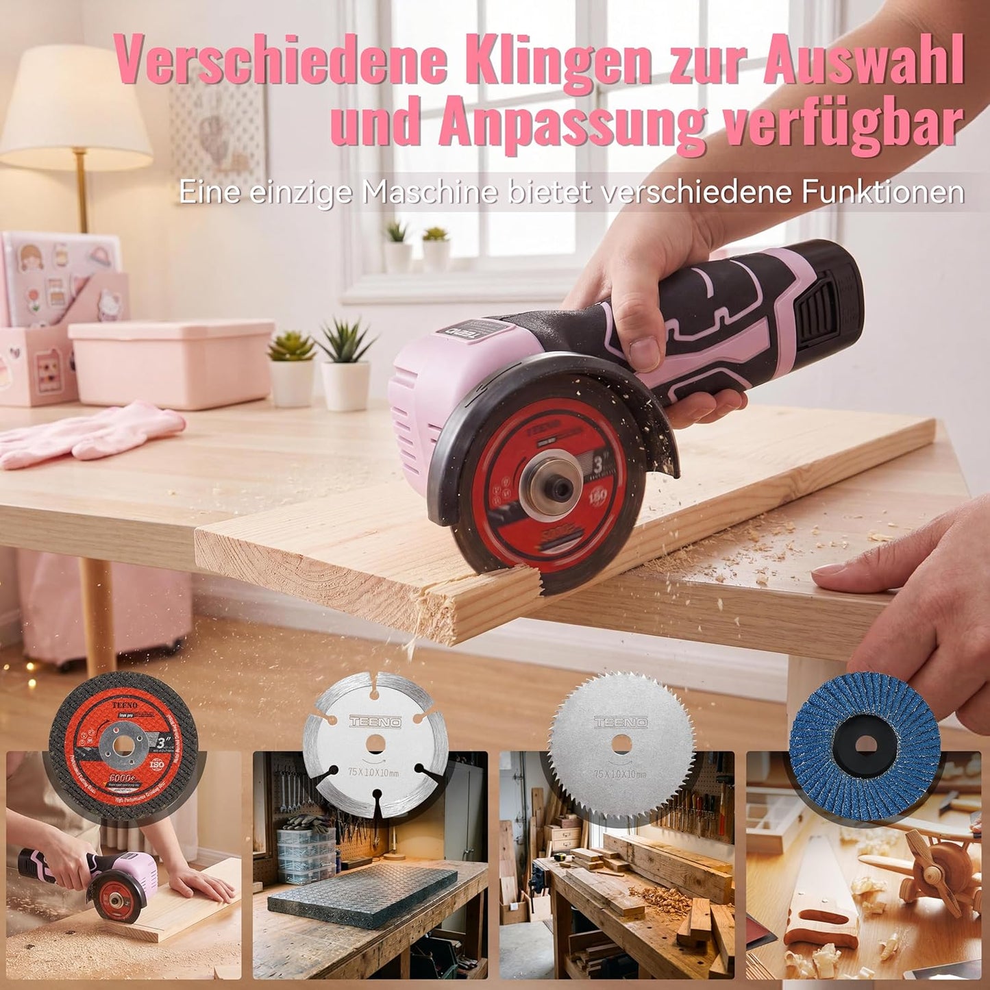 Mini-Winkelschleifer mit 2 Akkus, Rosa Winkelschleifer