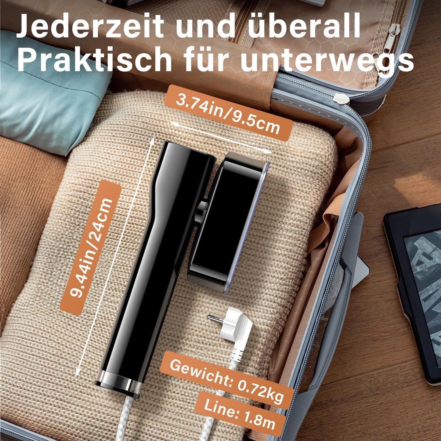 Tragbarer 2-in-1 Dampfglätter mit Dualspannung, Schwarz