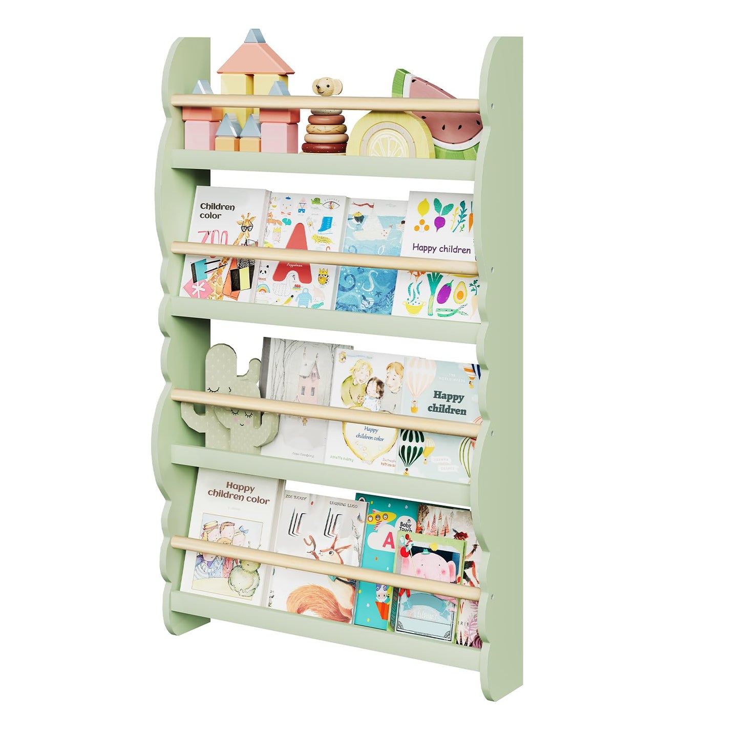 Kinder-Bücherregal mit 4 Ablagen, Grün 60x98cm